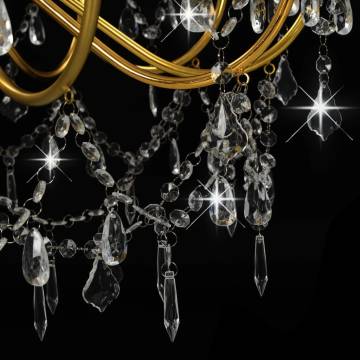 Elegant Golden Chandelier with Beads - 12 x E14 Bulbs