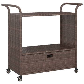 Stylish Brown Bar Cart with Drawer - Poly Rattan 100x45x97 cm