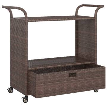 Stylish Brown Bar Cart with Drawer - Poly Rattan 100x45x97 cm