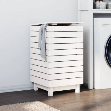 White Laundry Basket - Solid Pine Wood 44x44x76 cm