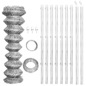 Galvanised Steel Chain Link Fence with Posts 15x1m - Hipomarket