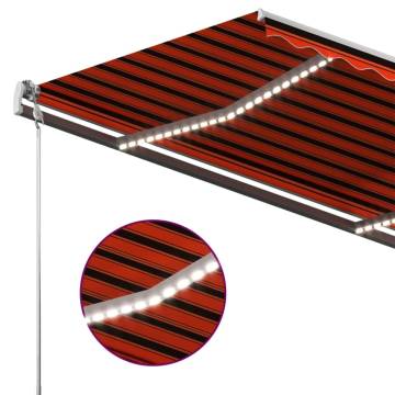 Manual Retractable Awning with LED - 400x300 cm, Orange & Brown