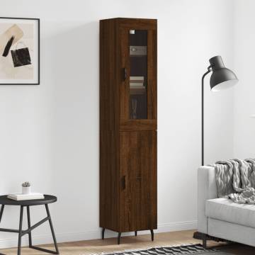 Stylish Highboard in Brown Oak - Engineered Wood Storage Solution