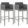 Bar Stools with Cushions 2 pcs Grey Poly Rattan | HipoMarket