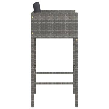 Bar Stools with Cushions 2 pcs Grey Poly Rattan | HipoMarket