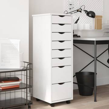 MOSS White Solid Wood Rolling Cabinet with Drawers - Hipomarket