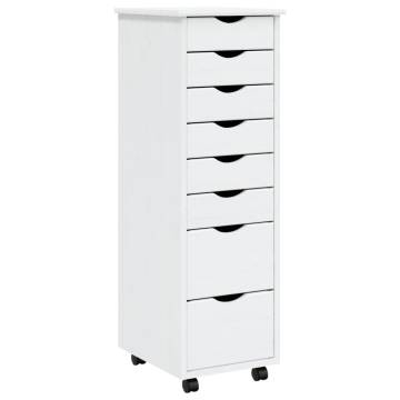 MOSS White Solid Wood Rolling Cabinet with Drawers - Hipomarket