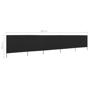 5-Panel Wind Screen Fabric 600x160 cm - Durable Black Shelter