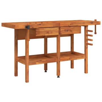 Sturdy Acacia Wood Workbench with Drawers & Vices - 162x62 cm