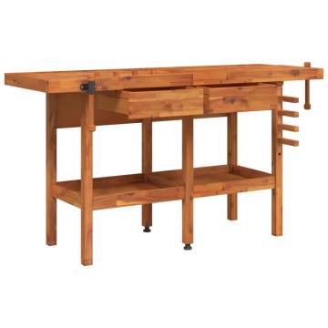 Sturdy Acacia Wood Workbench with Drawers & Vices - 162x62 cm