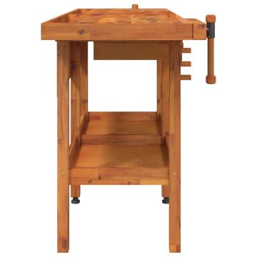 Sturdy Acacia Wood Workbench with Drawers & Vices - 162x62 cm