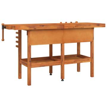 Sturdy Acacia Wood Workbench with Drawers & Vices - 162x62 cm