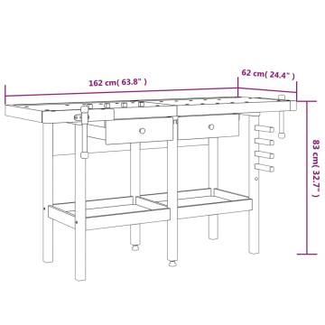 Sturdy Acacia Wood Workbench with Drawers & Vices - 162x62 cm