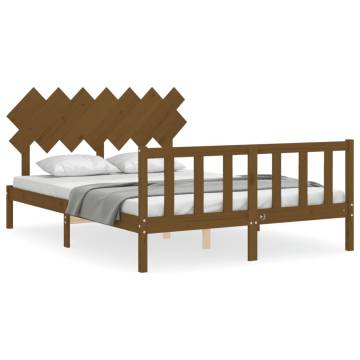 Honey Brown King Size Bed Frame with Headboard - Solid Wood