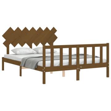 Honey Brown King Size Bed Frame with Headboard - Solid Wood