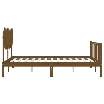 Honey Brown King Size Bed Frame with Headboard - Solid Wood