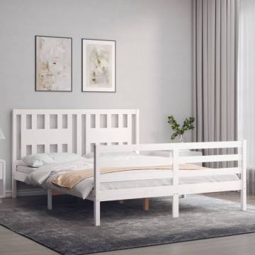 White Bed Frame with Headboard 160x200 cm | Solid Wood