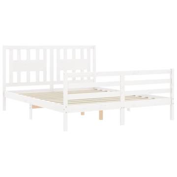 White Bed Frame with Headboard 160x200 cm | Solid Wood