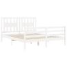 White Bed Frame with Headboard 160x200 cm | Solid Wood