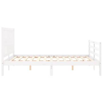 White Bed Frame with Headboard 160x200 cm | Solid Wood