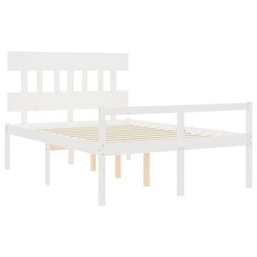 Stylish White Bed Frame with Headboard - 140x200 cm Solid Wood