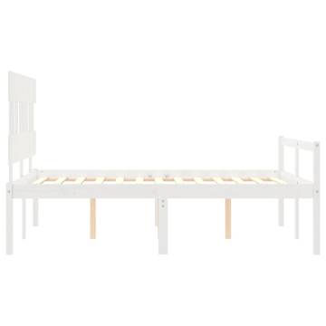 Stylish White Bed Frame with Headboard - 140x200 cm Solid Wood