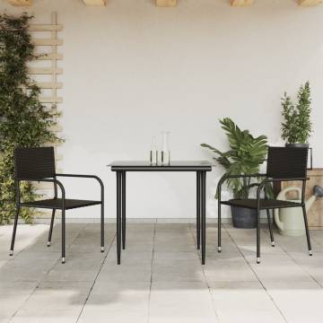 3 Piece Garden Dining Set - Black Poly Rattan & Steel