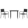 3 Piece Garden Dining Set - Black Poly Rattan & Steel