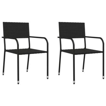 3 Piece Garden Dining Set - Black Poly Rattan & Steel