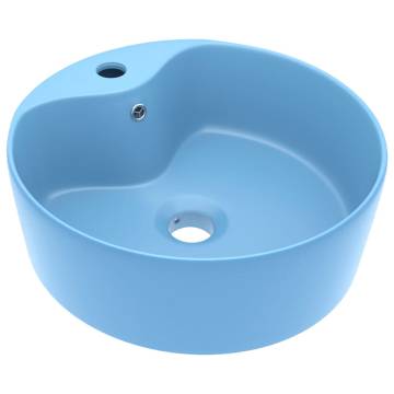 Luxury Light Blue Ceramic Wash Basin with Overflow | 36x13 cm