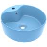 Luxury Light Blue Ceramic Wash Basin with Overflow | 36x13 cm