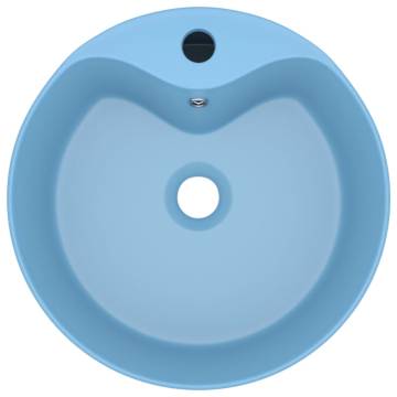 Luxury Light Blue Ceramic Wash Basin with Overflow | 36x13 cm