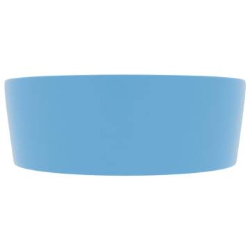 Luxury Light Blue Ceramic Wash Basin with Overflow | 36x13 cm