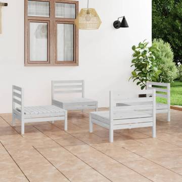 4 Piece White Garden Lounge Set - Solid Pinewood Comfort