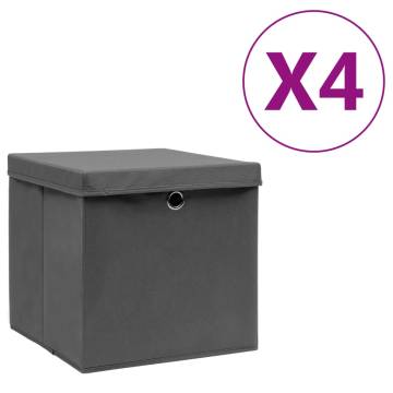 Stylish Grey Storage Boxes with Covers - 4 pcs - 28x28x28 cm