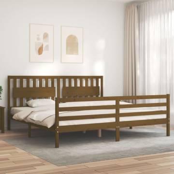 Honey Brown Solid Wood Bed Frame with Headboard - 200x200 cm