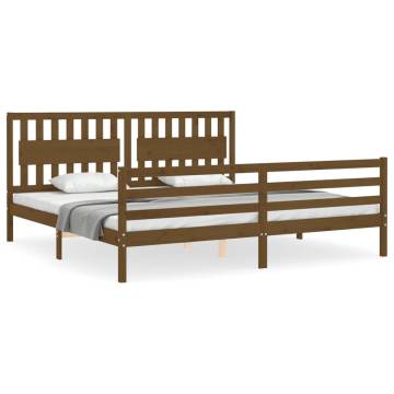 Honey Brown Solid Wood Bed Frame with Headboard - 200x200 cm