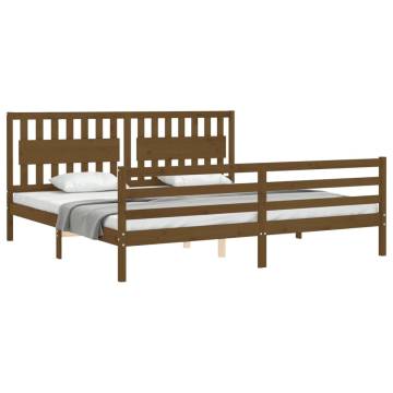 Honey Brown Solid Wood Bed Frame with Headboard - 200x200 cm