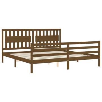 Honey Brown Solid Wood Bed Frame with Headboard - 200x200 cm