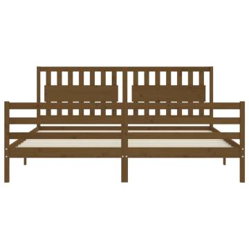 Honey Brown Solid Wood Bed Frame with Headboard - 200x200 cm