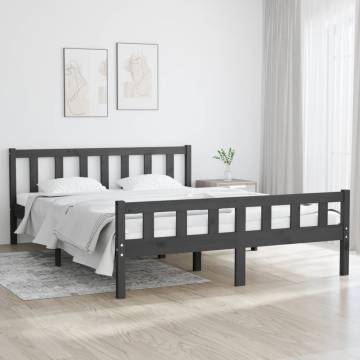 Grey Solid Wood Bed Frame 150x200 cm King Size - HipoMarket