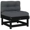 Middle Sofa with Cushions - Black Solid Wood Pine | HipoMarket