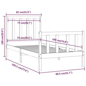 Solid Wood Bed Frame 75x190 cm - Small Single | HipoMarket