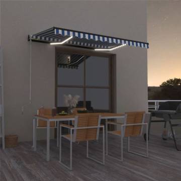 Manual Retractable Awning with LED - 350x250 cm Blue & White