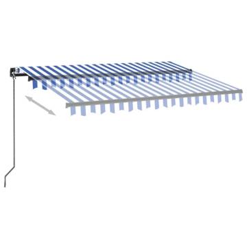 Manual Retractable Awning with LED - 350x250 cm Blue & White