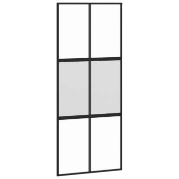 Sliding Door Black 90x205 cm with Tempered Glass & Aluminium