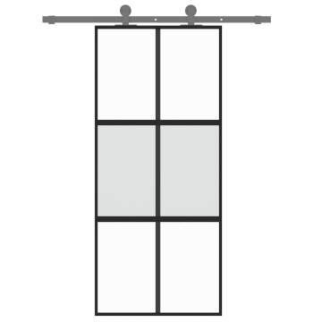 Sliding Door Black 90x205 cm with Tempered Glass & Aluminium