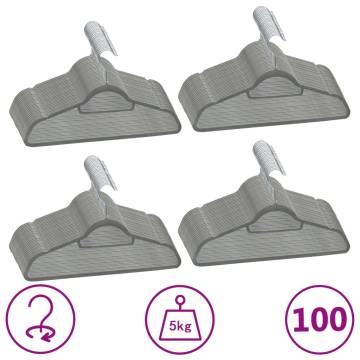 100 Pcs Anti-slip Grey Velvet Clothes Hanger Set