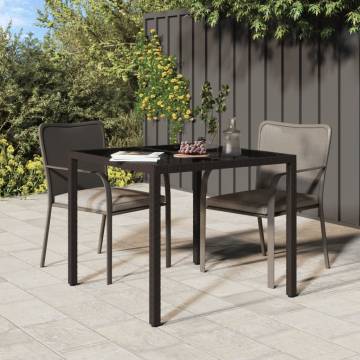 Stylish 90x90 cm Garden Table with Tempered Glass & Rattan