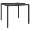 Stylish 90x90 cm Garden Table with Tempered Glass & Rattan